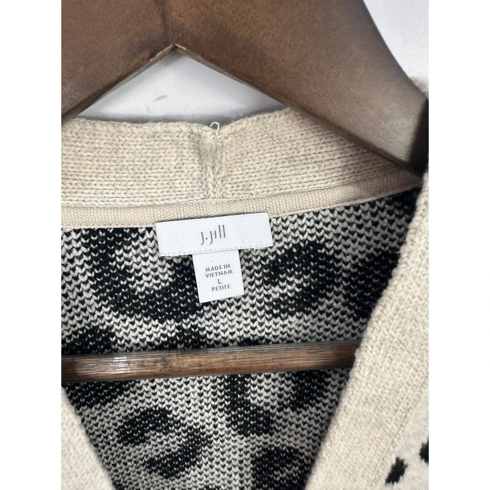 J. Jill Cardigan Sweater Womens LP Large Petite Leopard Print Button Front